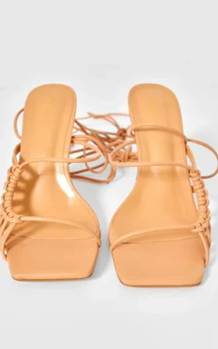 Coral Wide Fit Pu Square Toe Knot Lace Up Side Detail High Heeled Sandals