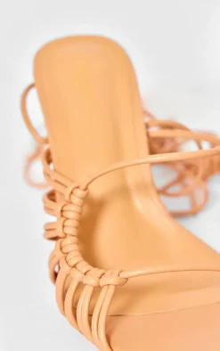 Coral Wide Fit Pu Square Toe Knot Lace Up Side Detail High Heeled Sandals