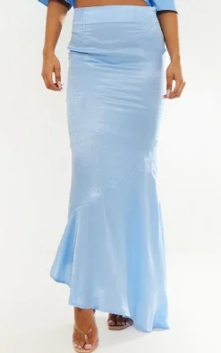 Cornflower Blue Hammered Satin Fishtail Midaxi Skirt