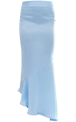 Cornflower Blue Hammered Satin Fishtail Midaxi Skirt