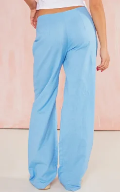 Cornflower Blue Linen Look Straight Leg Pants