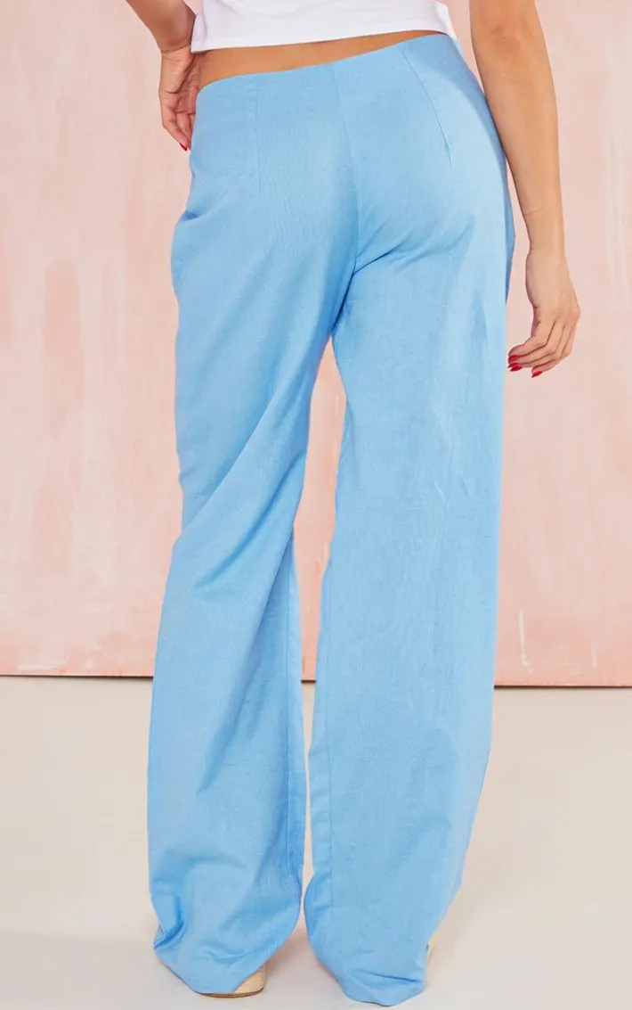 Cornflower Blue Linen Look Straight Leg Pants