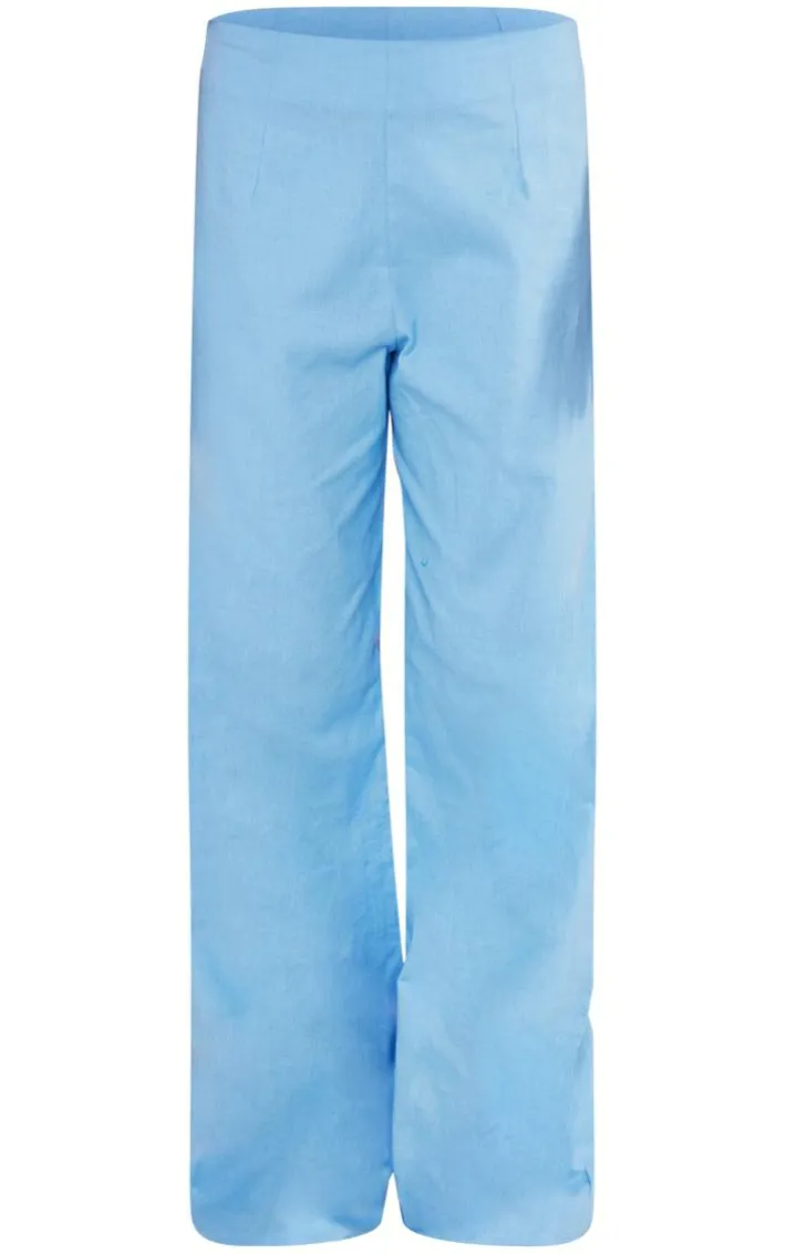 Cornflower Blue Linen Look Straight Leg Pants