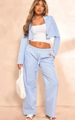 Cornflower Blue Linen Look Cropped Blazer