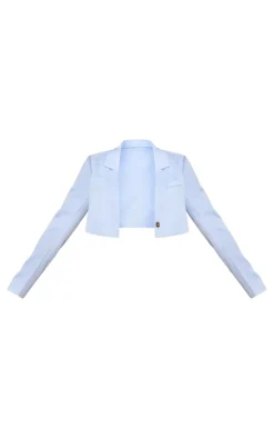 Cornflower Blue Linen Look Cropped Blazer