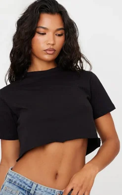 Cotton Black Oversized Crop T-Shirt