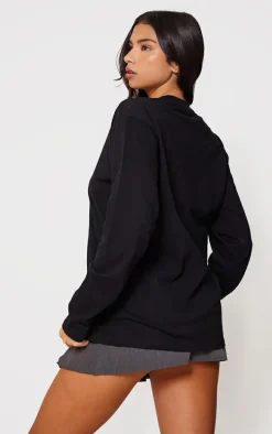 Cotton Black Oversized Long Sleeve T-Shirt