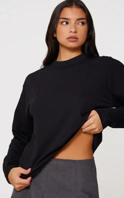 Cotton Black Oversized Long Sleeve T-Shirt
