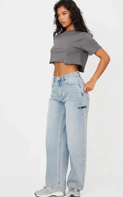 Cotton Charcoal Oversized Crop T-Shirt