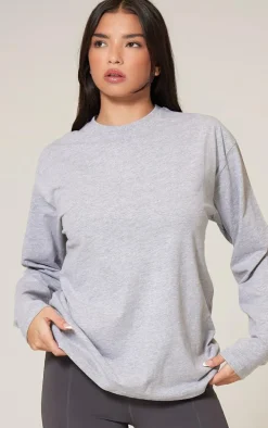 Cotton Grey Marl Oversized Long Sleeve T-Shirt