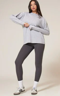 Cotton Grey Marl Oversized Long Sleeve T-Shirt