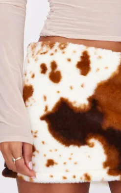 Cow Print Faux Fur Micro Mini Skirt