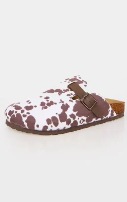 Cow Print Faux Suede Round Toe Buckle Mule Clogs