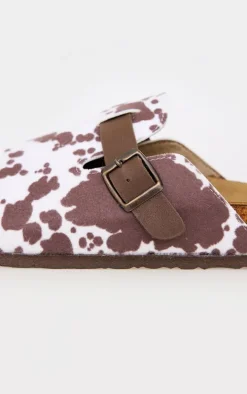 Cow Print Faux Suede Round Toe Buckle Mule Clogs