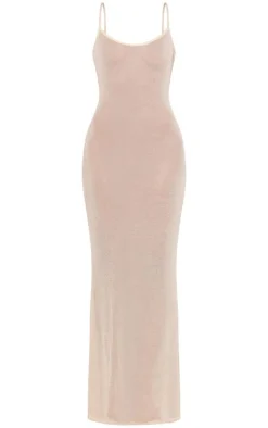Cream Metallic Sheer Cami Maxi Dress