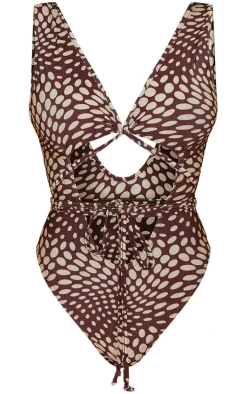 Cream Abstract Polka Dot Cut Out Wrap Around Swimsuit