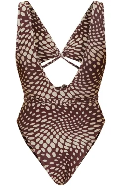 Cream Abstract Polka Dot Cut Out Wrap Around Swimsuit