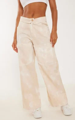 Cream Acid Wash Distressed Twill Fold Over Waist Cargo's