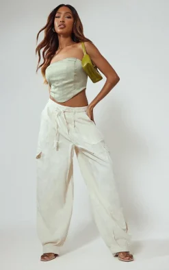 Cream Baggy Low Rise 90's Cargo Pants