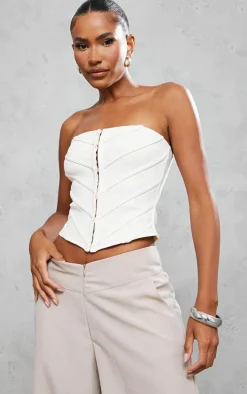 Cream Bandage Structured Panelled Hook & Eye Corset