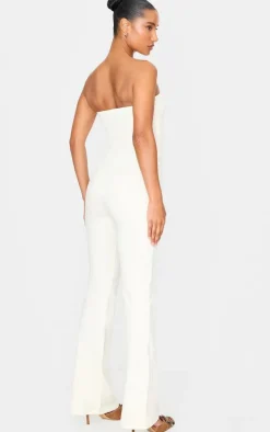 Cream Bandeau Corset Lace Up Straight Leg Jumpsuit