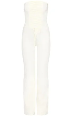 Cream Bandeau Corset Lace Up Straight Leg Jumpsuit
