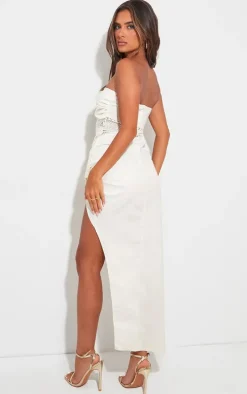 Cream Bandeau Twist Detail Midaxi Dress