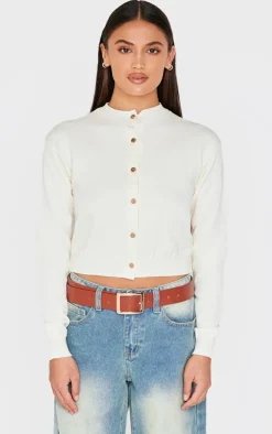 Cream Basic Knit Cropped Cardigan