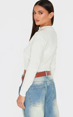 Cream Basic Knit Cropped Cardigan