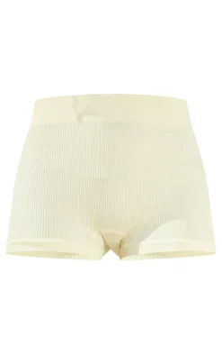 Cream Basic Structured Snatched Rib Hot Pants
