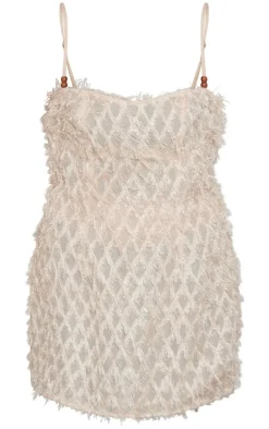 Cream Bead Detail Textured Strappy Bodycon Dress
