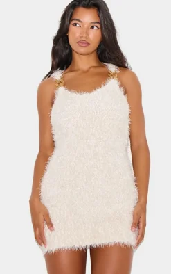 Cream Bobble Eyelash Chain Trim Mini Dress
