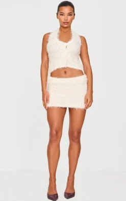 Cream Bobble Eyelash Knit Mini Skirt