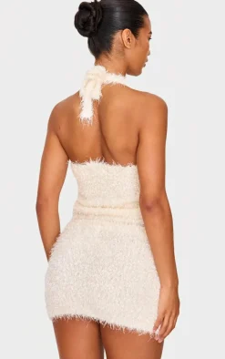 Cream Bobble Eyelash Knit Halterneck Vest