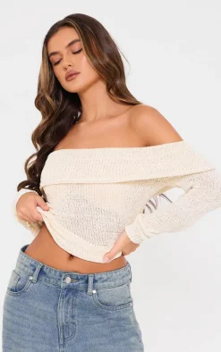 Cream Bobble Knit Bardot Top