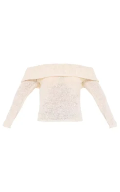 Cream Bobble Knit Bardot Top