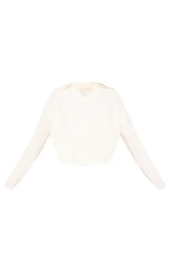 Cream Bobble Knit Collar Detail Top