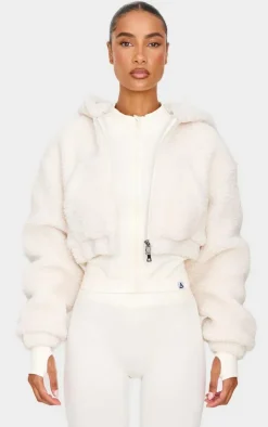 Cream Borg Cropped Jacket