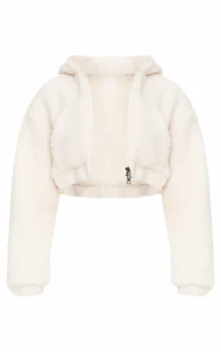 Cream Borg Cropped Jacket