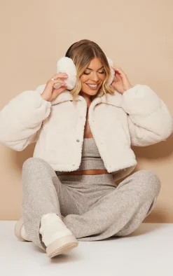 Cream Borg Cropped Puffer Coat