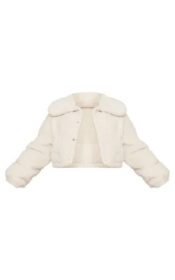 Cream Borg Cropped Puffer Coat