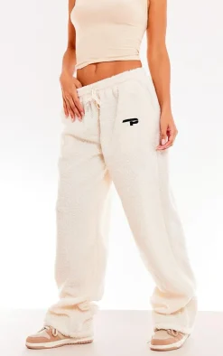 Cream Borg P Print Wide Leg Pants