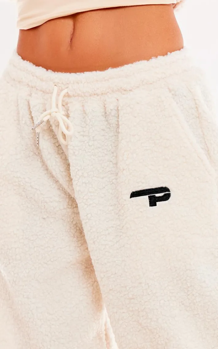 Cream Borg P Print Wide Leg Pants