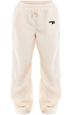 Cream Borg P Print Wide Leg Pants