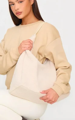 Cream Borg Slouchy Oversized Tote Bag