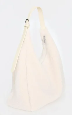 Cream Borg Slouchy Oversized Tote Bag