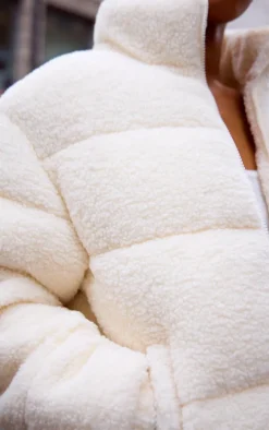 Cream Borg Teddy Puffer Coat