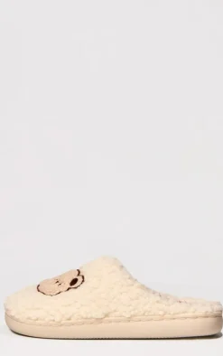 Cream Borg Teddy Slippers