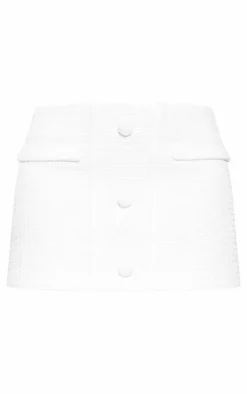 Cream Boucle Button Detail Mini Skirt