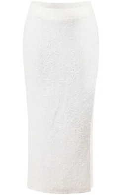 Cream Boucle Chunky Knit Split Maxi Skirt